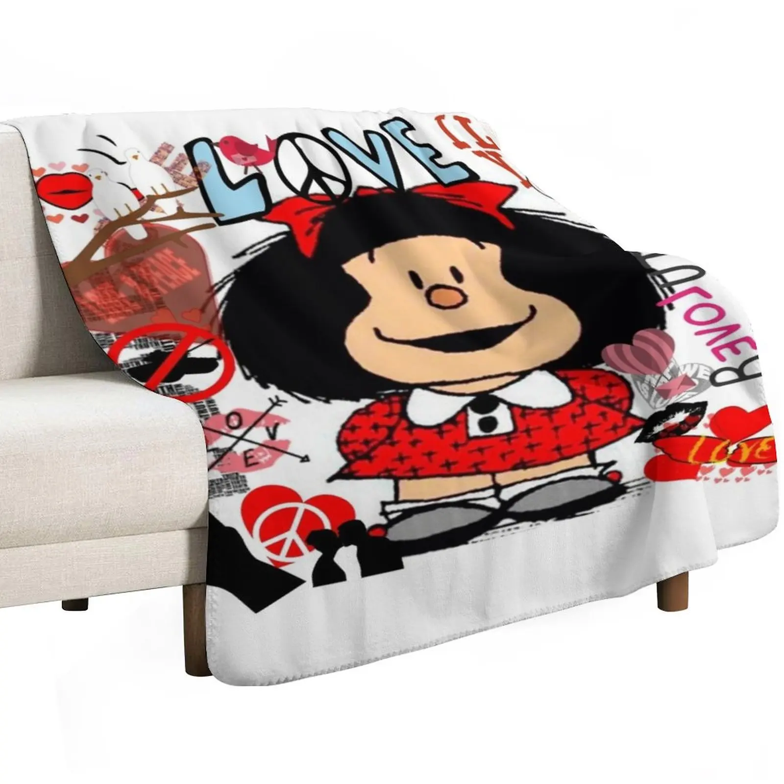 Love, love and mafalda surrounded by hearts Throw Blanket Warm Plush Fuzzy Blanket for Living Room