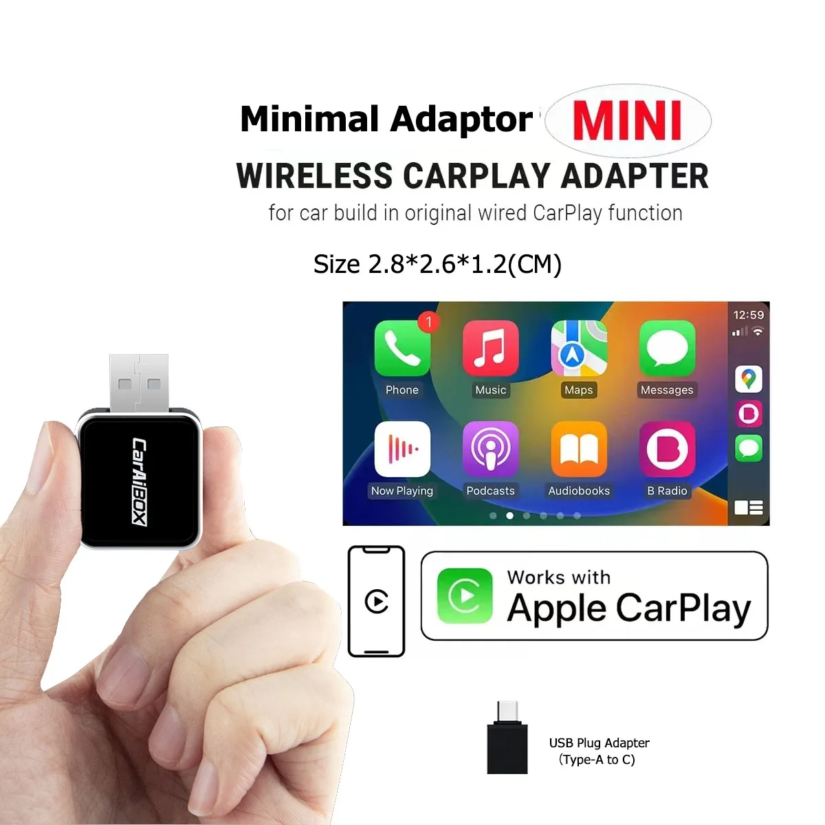 

New Size Mini AI Box Compatible with 99% of Cars Wired to Wireless Carplay&Android Auto AI 2 in 1Box Plug And Play Bluetooth 5.0