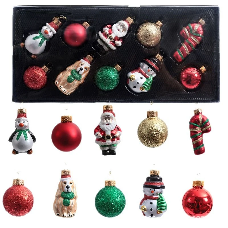 

New 10Pcs/Boxed Mini Painted Santa Claus Glass Christmas Balls Christmas Tree Candy Cane Decoration Home Party Hanging