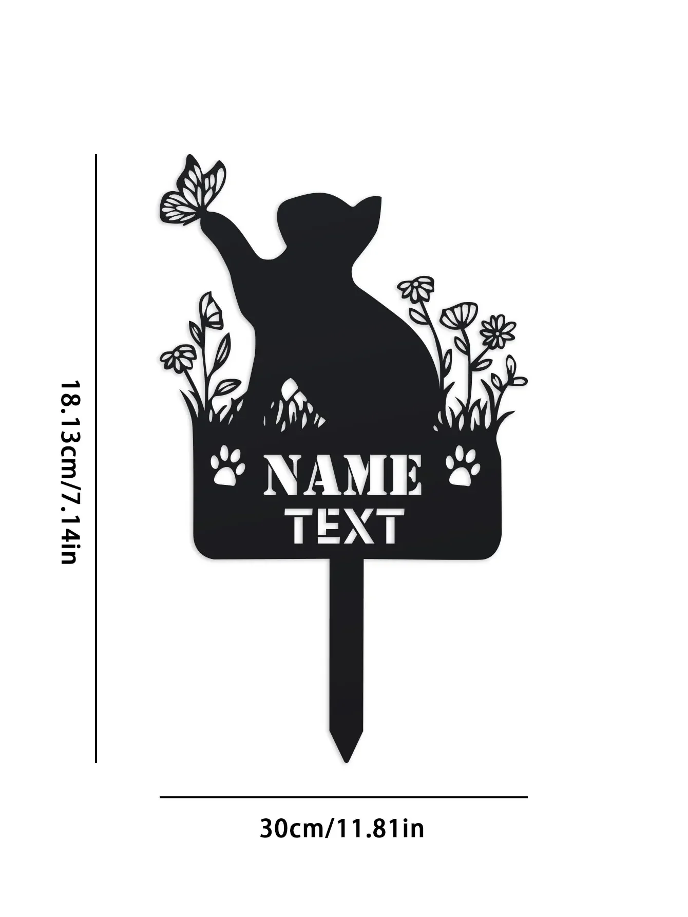 Personalized Cat Memorial Plaque, Personalized Cat Name Plaque, Metal Spring Cat Gravestone with Butterflies and Flowers, Gift for Missing Cat