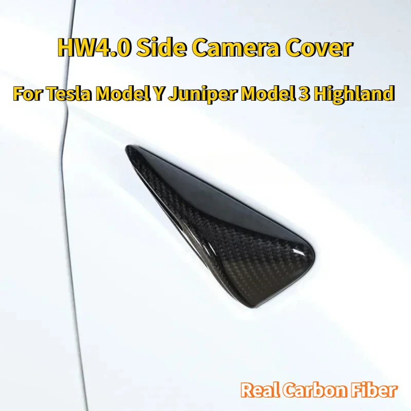 Couvercle de caméra latéral en Fiber de carbone véritable, 2 pièces, pour Tesla modèle Y Juniper modèle 3 Highland HW4.0, panneau de feuilles, accessoires autocollants de protection