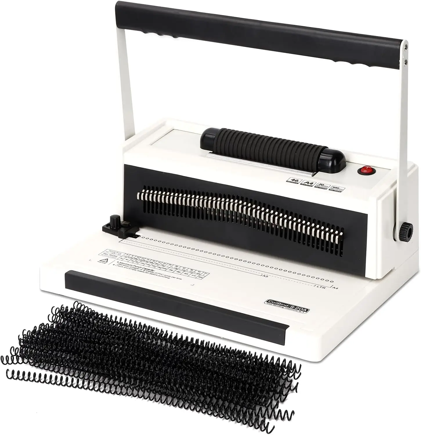 Spiral Binding Machine Electric Coil Inserter Adjustable Side Margin 20 Sheet Manual Punch 46 Fully Disengageable Dies 41 Pitch