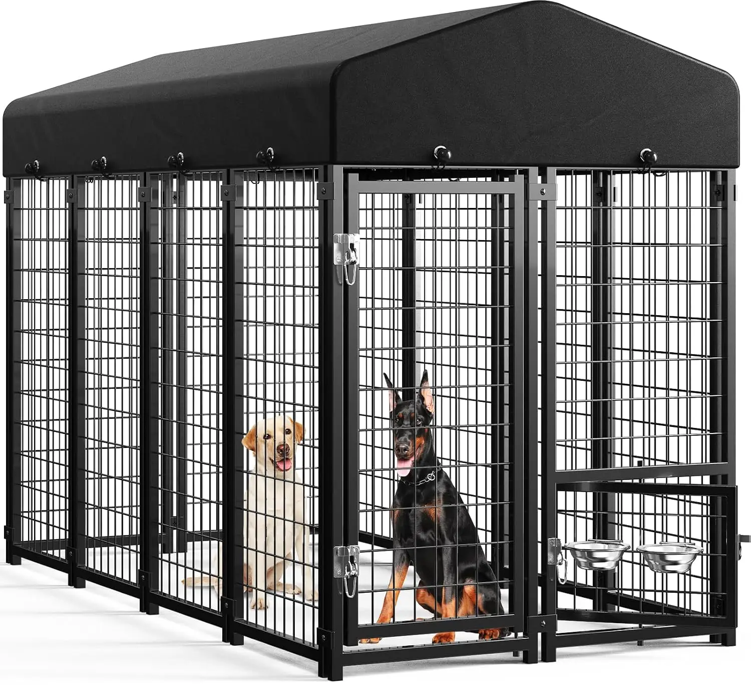 Outdoor Dog Kennel Large Run with Swivel Feeder & Roof, Heavy Duty Pen Cage Yard for Big Breed, 8x4x6FT, Customized