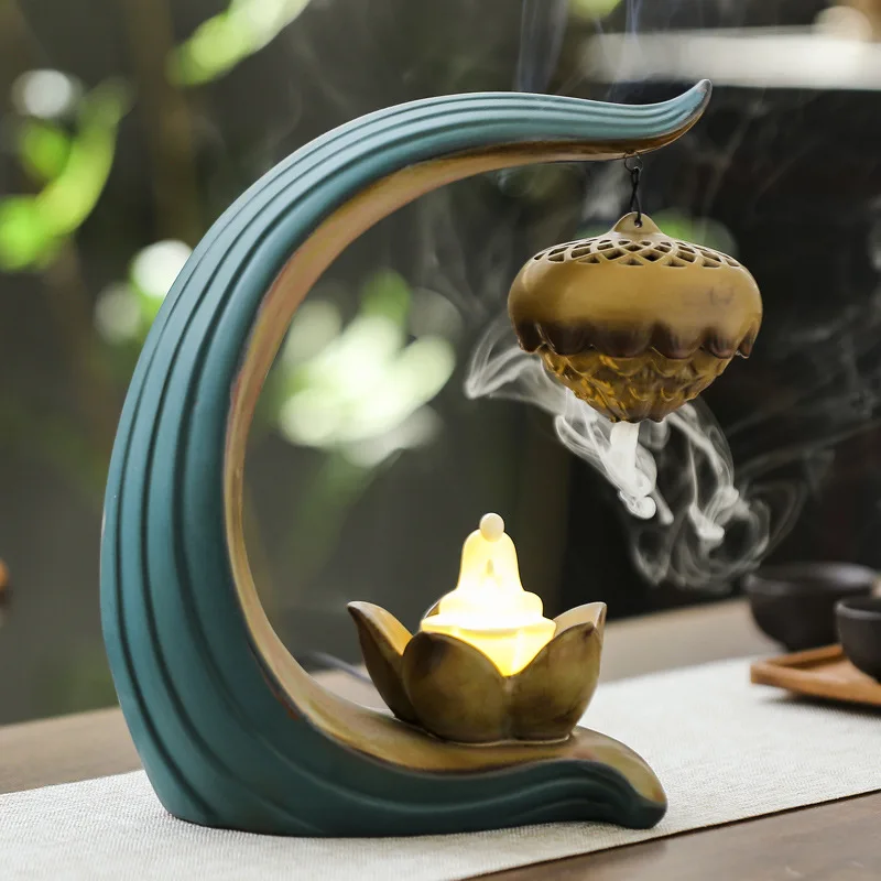 Indoor Aromatherapy Peaceful Relaxation Home Decorations USB Led Light Hanging Metal Ball Backflow Incense With 20Incense