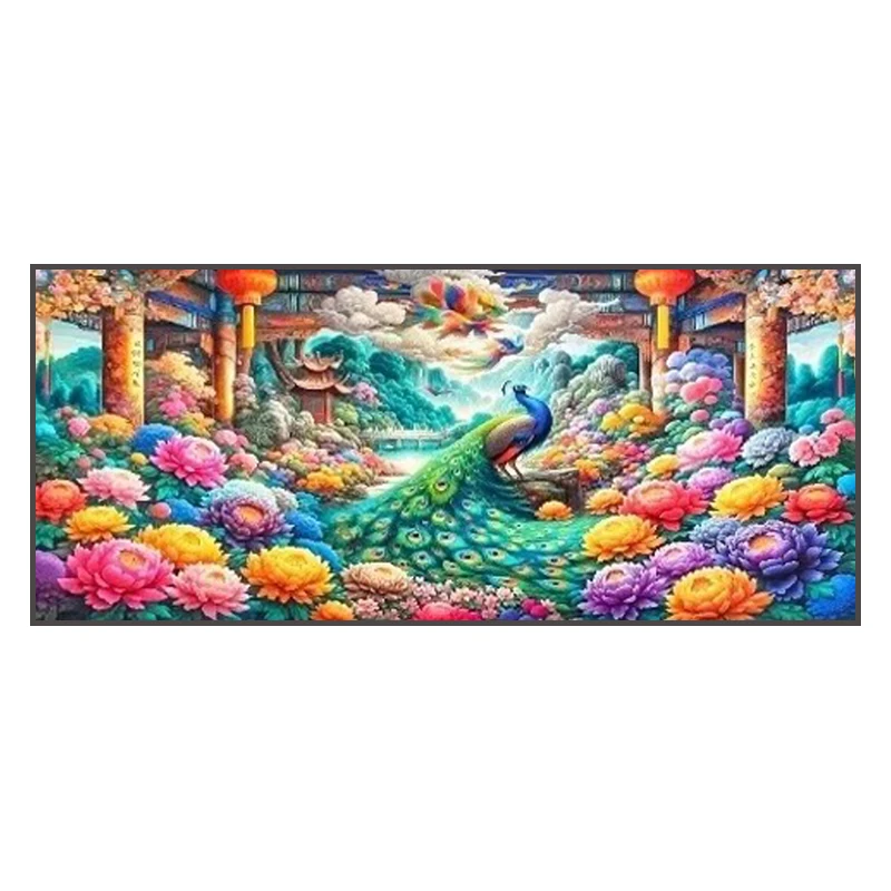 9ct 230x90cm Peacock Peony Flowers Embroidery DIY Printed Kits Cross Stitch Thread Needlework Sets Home Decor Crafts 51 Colors