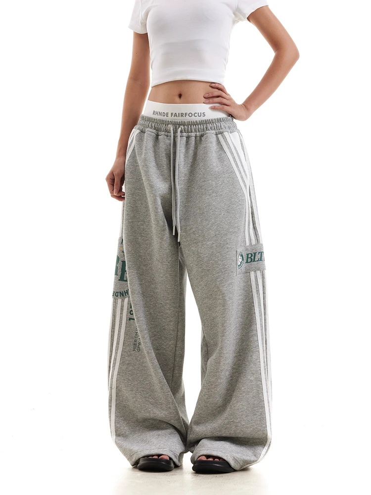 

American Retro Streetwear Wide Leg Pants Couple Casual Loose Comfortable Sweatpants Youthful Energy Polyester Fiber All Seasons