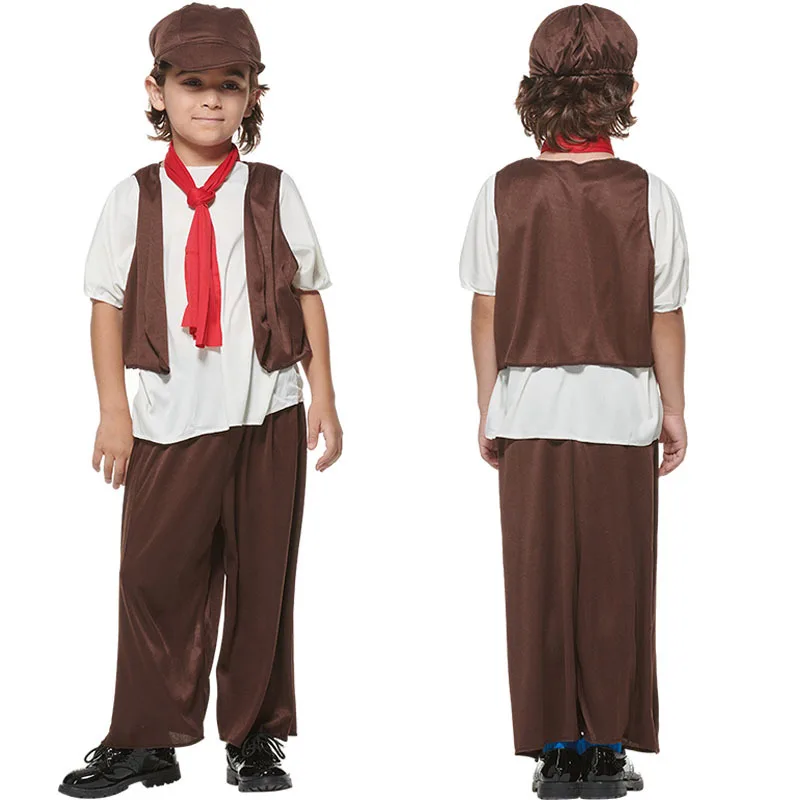 Roupa de Halloween vitoriana infantil, RPG de Little Boy Medieval, Roupa de trabalho do menino pobre