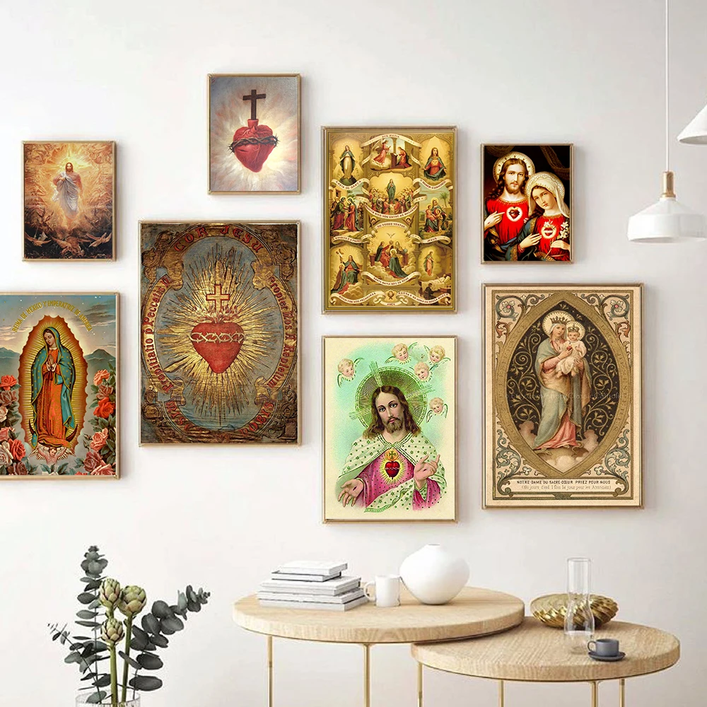 Affiche imprimée d'art Vintage du sacré cœur de jésus, peinture sur toile de Religion abstraite, image murale rétro, décoration de la maison, Cuadros