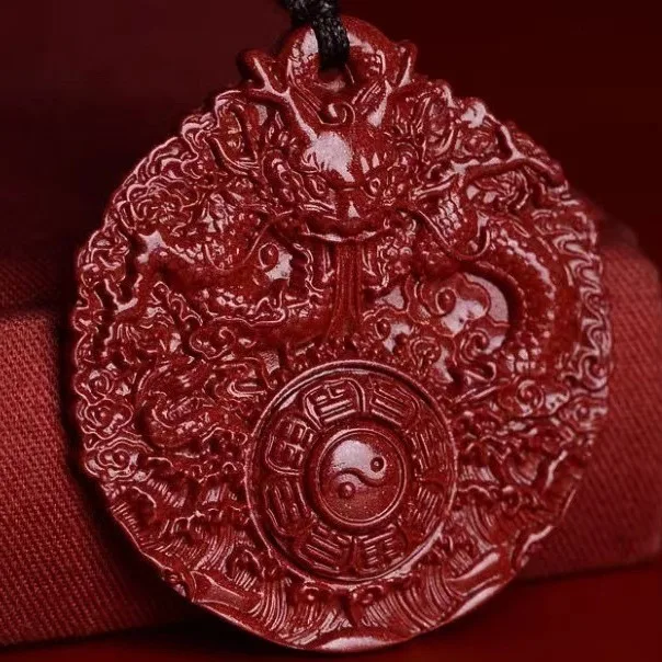 

Double sided carved dragon brand purple gold sand pendant with cinnabar, attracting wealth, men's transportation accessories