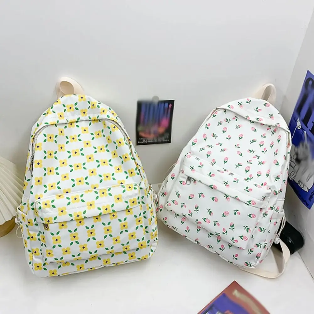 Sac à dos de grande capacité pour étudiants, sac d'école en Nylon esthétique à fleurs, sac à bandoulière décontracté de loisirs pour adolescents