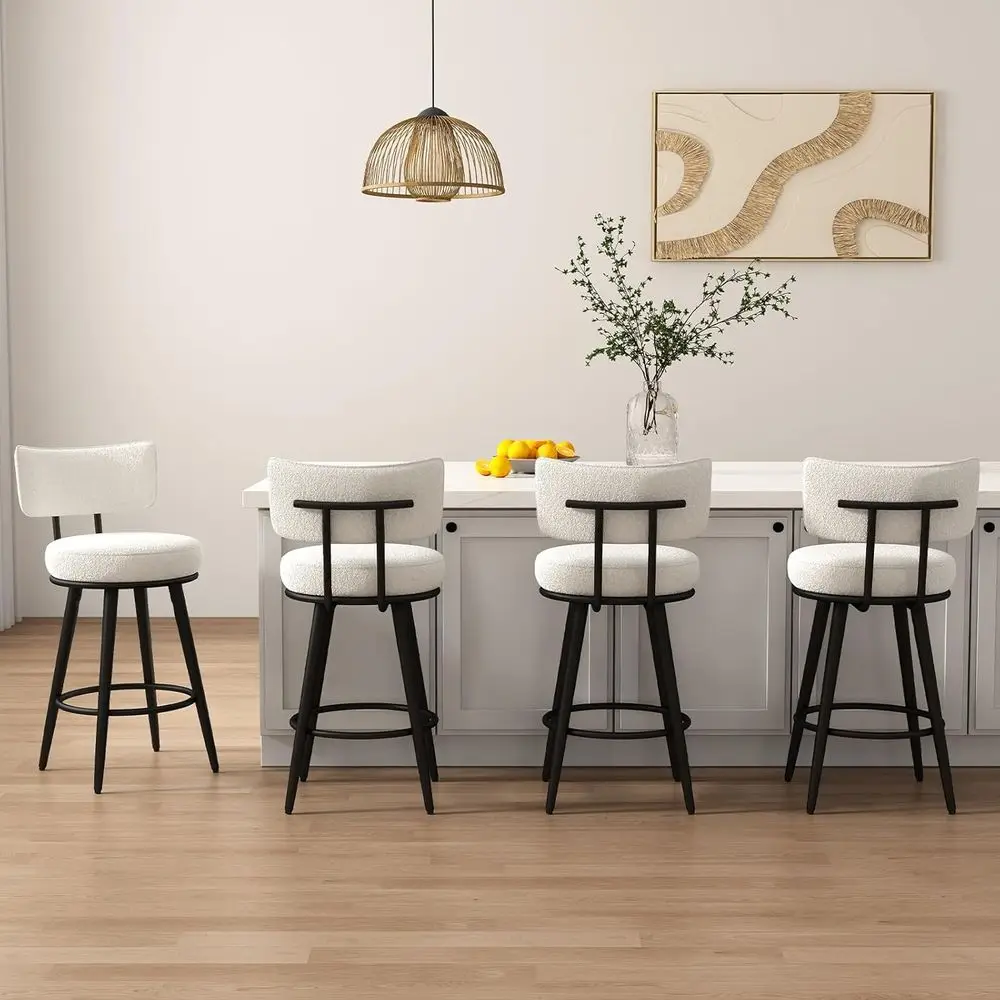 

Set of 4 White Counter Height Bar Stools with Backrest, Metal Legs, and Footrest for Kitchen Island (26, Non-Swivel)