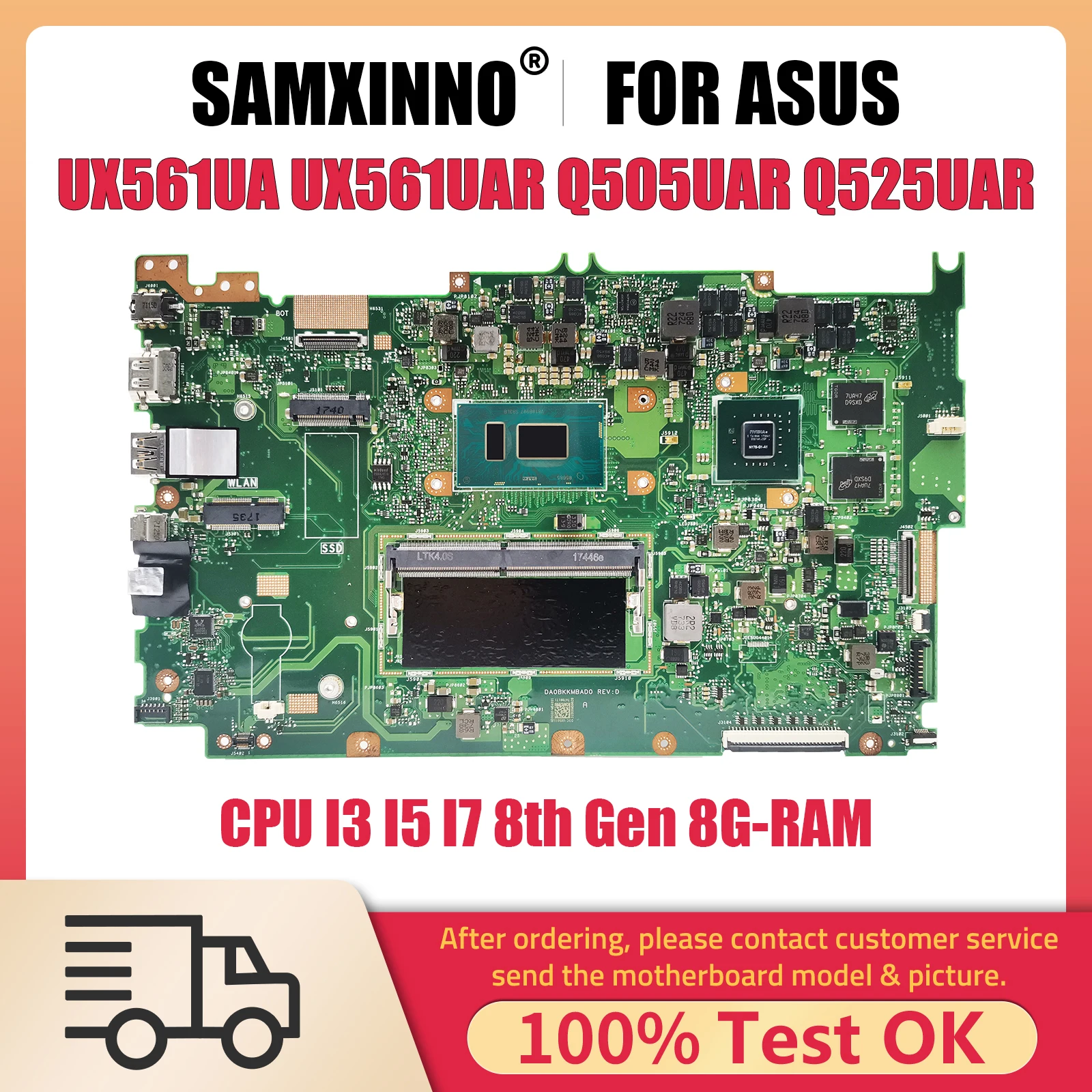 

UX561UA Notebook Mainboard For ASUS UX561UAR Q505UAR Q525UA Q525UAR Laotop Motherboard CPU I3 8th Gen 8G RAM