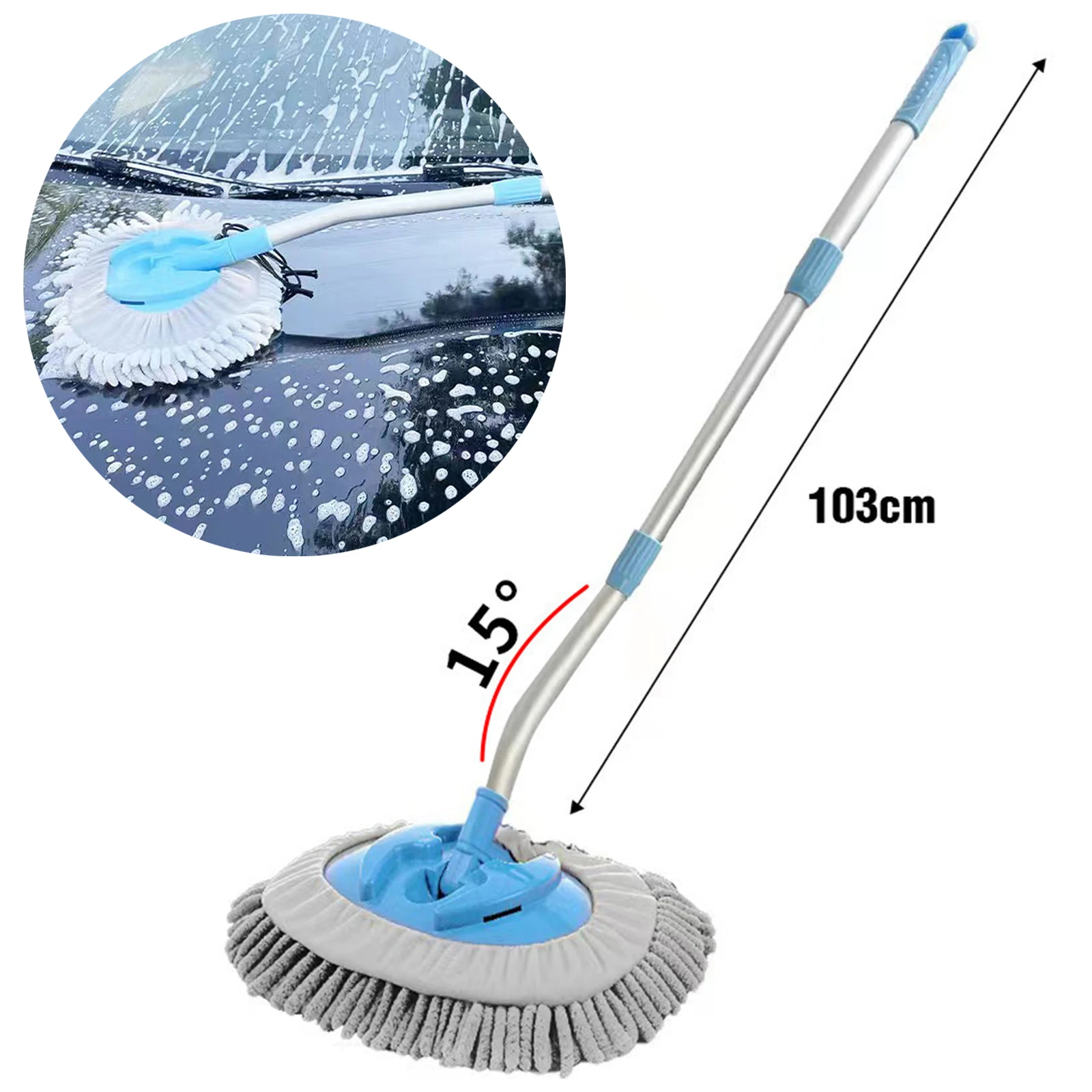 

New Car Automatic Telescopic Long Rod 15° Bend Chenille Car Wash Brush Auto Windshield Window Wipe Glass Cleaner Washing Tool