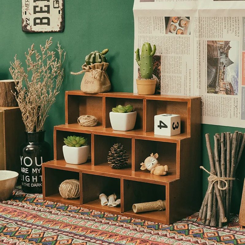 Wooden Desktop Storage Shelf 12/9 Grid Wall-Mounted Display Cabinet Multi-Purpose Home Organizer Storage Box