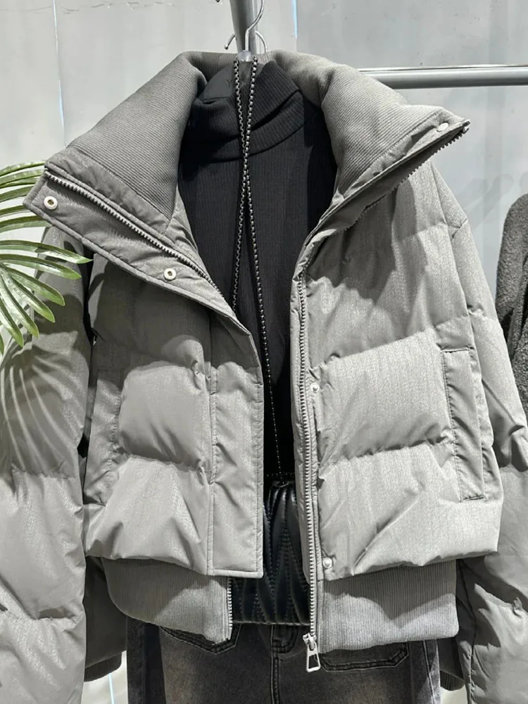 

ey ort Puffer Jaet Women's Winter Faion Bread Sle Stand Collar Korean Version Straight Cut High Fill Power Du down