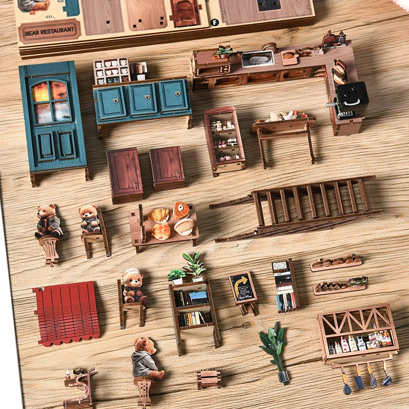 ใหม่หมีร้านอาหาร Dollhouses ปราสาทฮาโลวีนขนาดเล็กพร้อมชุดเฟอร์นิเจอร์ Book Nook 3D ประกอบ DIY ของเล่นผู้ใหญ่ของขวัญ Casa