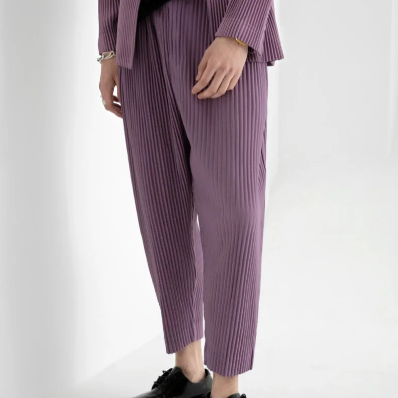 Miyake Folded 2025 New Men's Pants Spring and Summer Sagging Elastic Radish Casual Japanese Fashion Loose Nine Cent Pants
