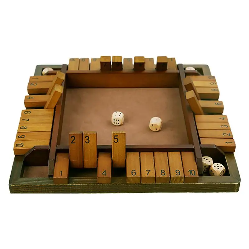 Wooden Dice Board Game set Shut The Box for 4 Players Flaps & Dices Game Parent-children Interaction Family Entertainment