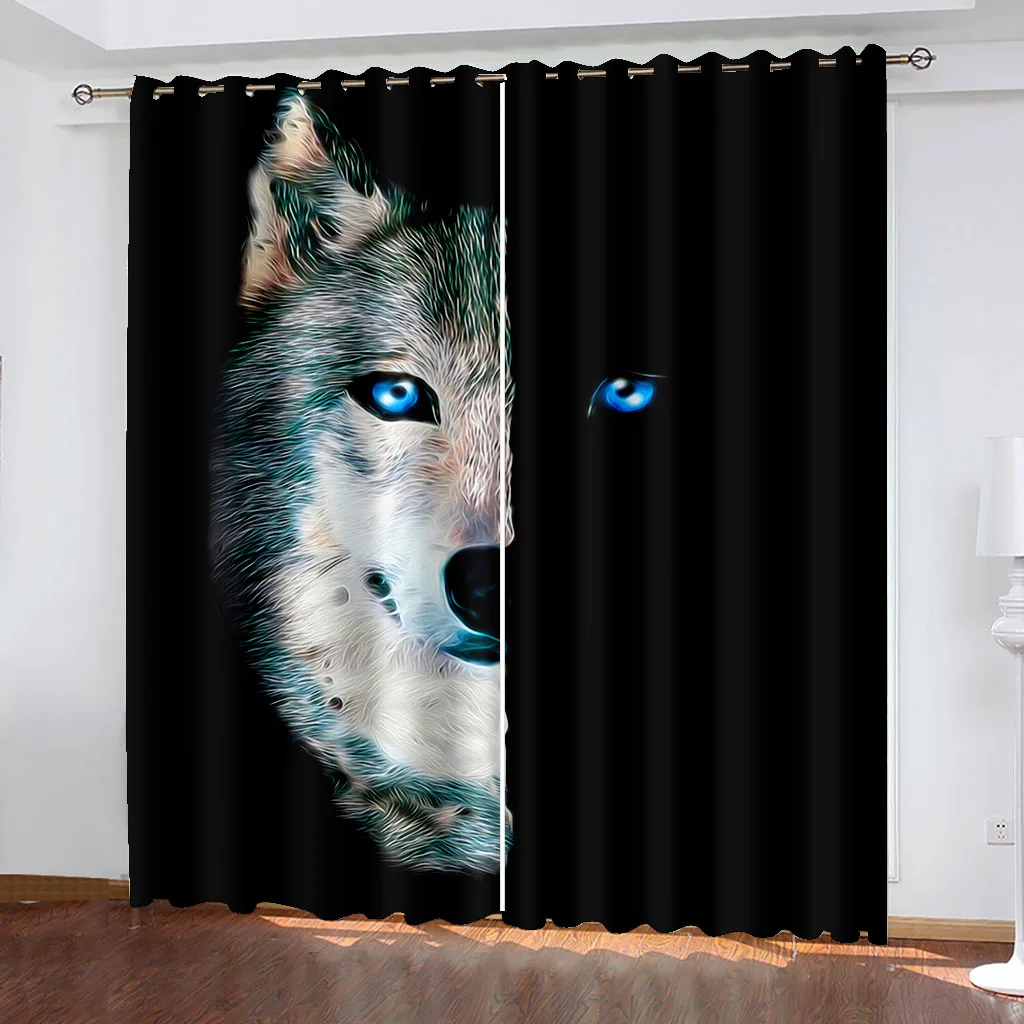 3D Printed Black Animal Wolf Tiger Leopard Shading Blackout Window Curtain for the Living Children\'s Room Bedroom Hook Decor