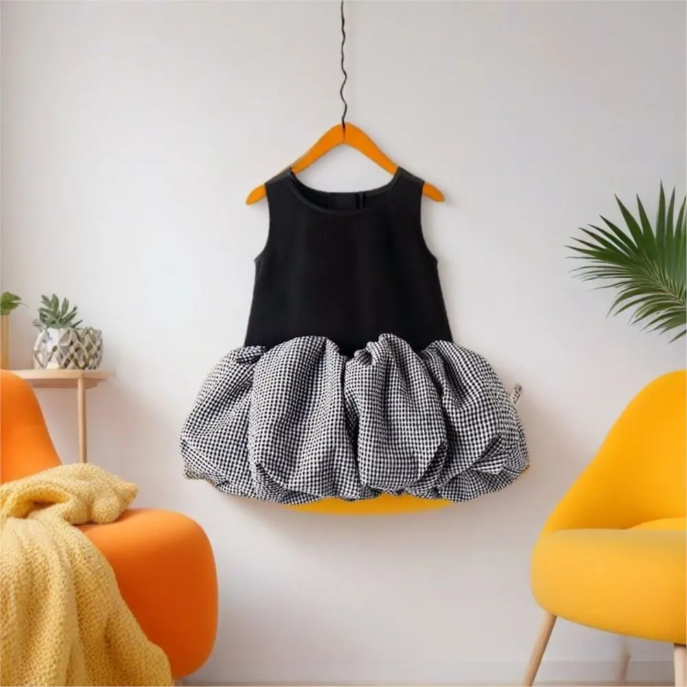 Fashion Kids Children Clothes Vestidos 2026 Korea Girls Baby Summer Spring Autumn Dress Plaid Patchwork Casual Dresses