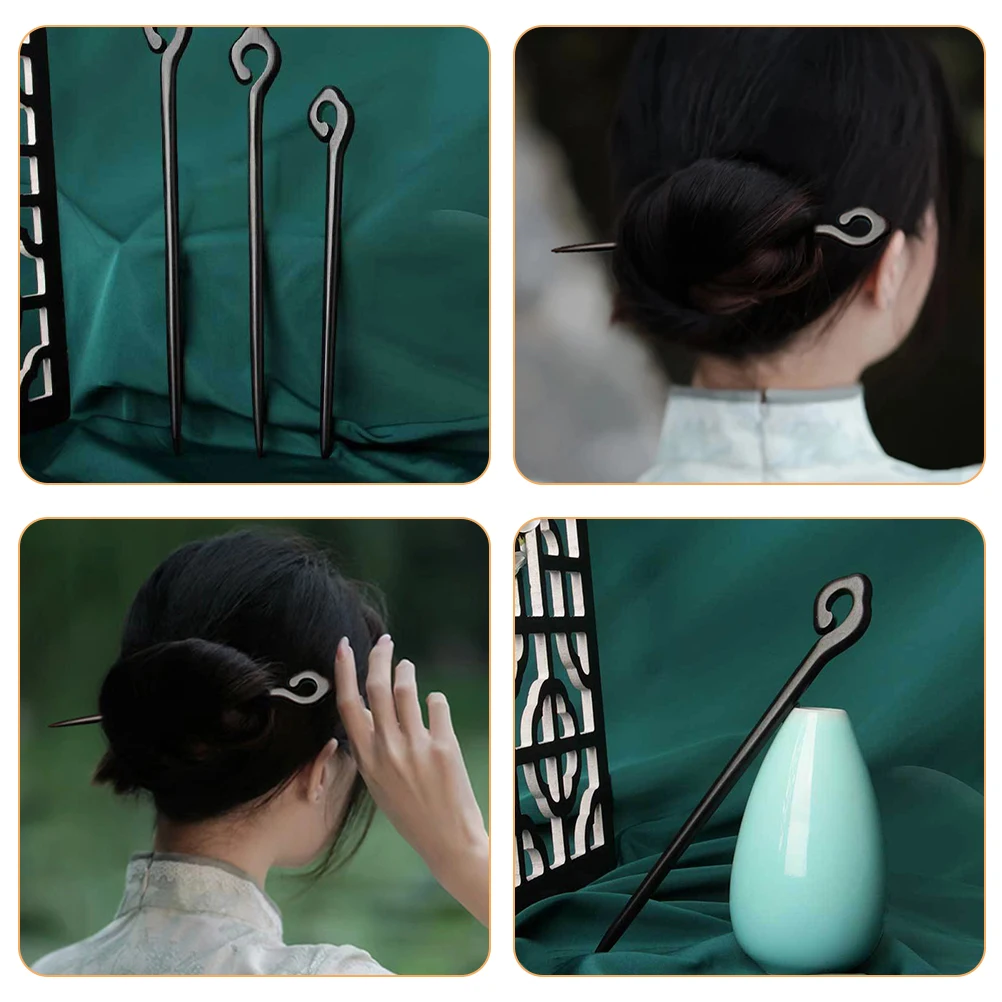 

Wooden Stick For Women Vintage Chinese Accessories Black Sandalwood Bun Pin Updo Chignon Hair Holder Hanfu Headdress Decorative