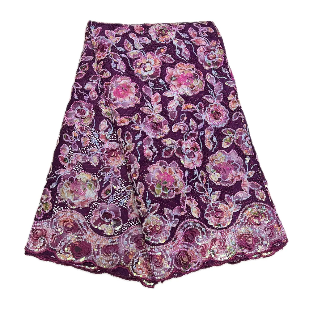 

Goldon Velvet With Printed Sequins Fabric French 5 Yards High Quality Velvet Lace Material For Sewing Luxury Wedding Party Dress