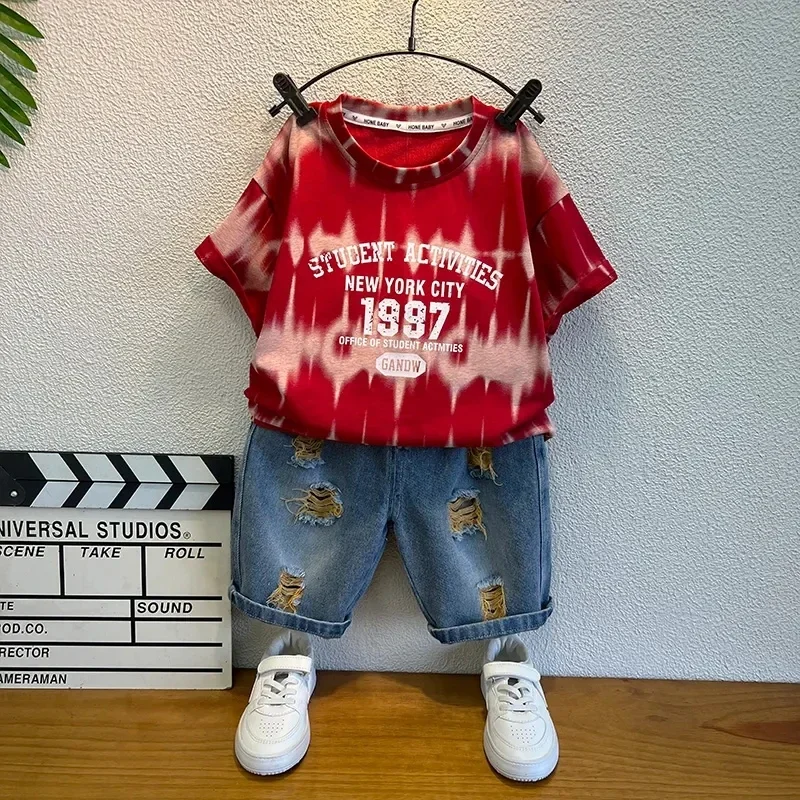 Summer Boys T-shirt Shorts Two-Piece New Korean Style Children Clothes Fashion Boutique Kids Clothing Set