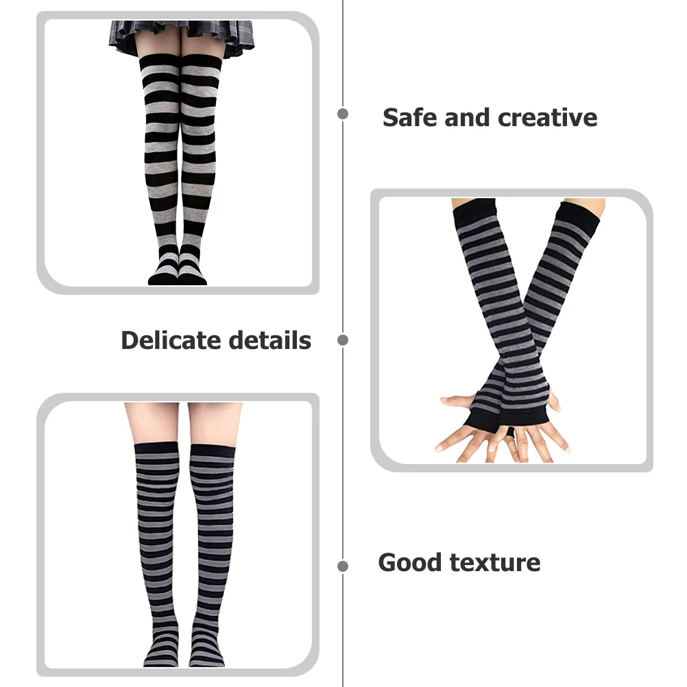 Medias de pierna a prueba de viento guante a rayas muslo mujeres calcetines largos de Navidad gris negro para