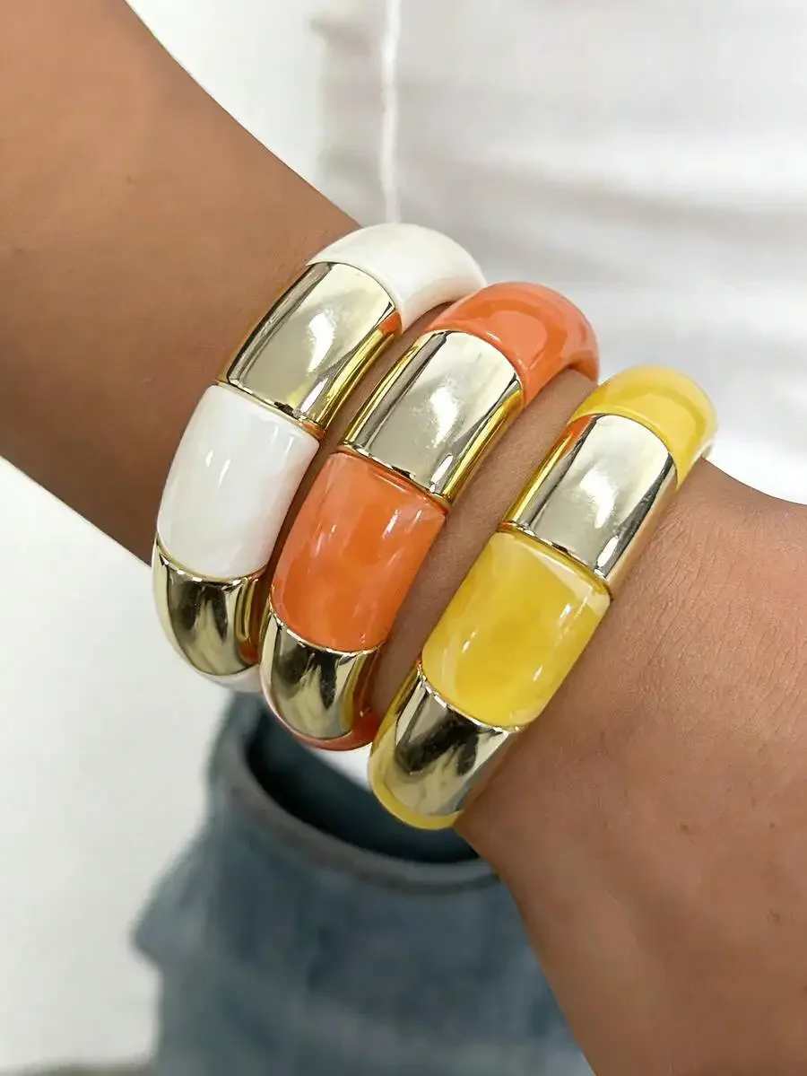 

3pcs Set Retro Minimalist Acrylic Elastic Bangles For Women Casual Party Vacation