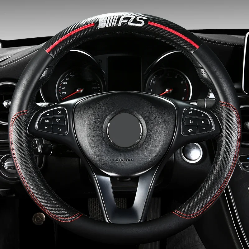 Carbon Fiber Vein Steering Wheel Cover Car Styling Leather Steering Wheel Cover for Girls Cute Car Accessories Car Wheel Cover