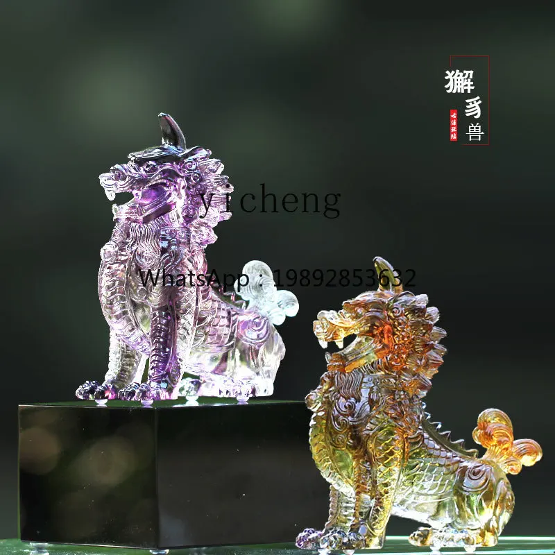 H3-26  Zhizhi glazed unicorn feng shui ornament home living room office desktop display decoration