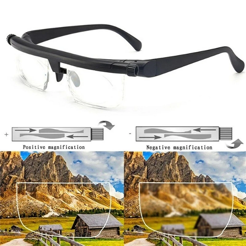 Double Vision Adjustable Degree Reading Glasses Universal Focal Length Correction Myopia Presbyopia Eyeglasses -6D To +3D