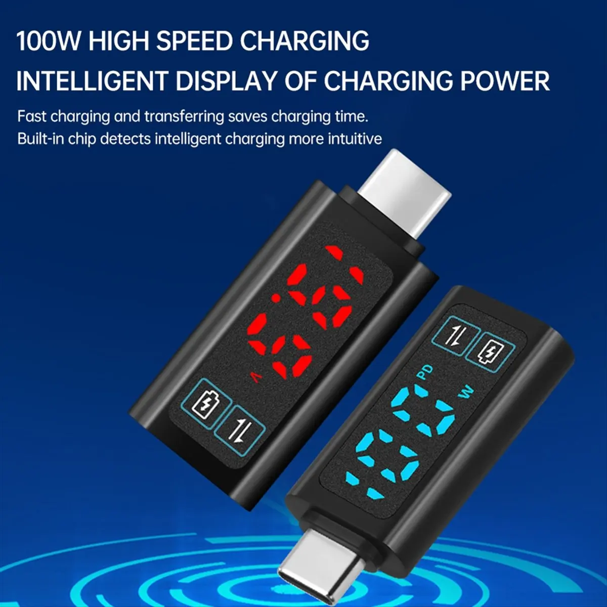 A85P Type-C Digital Voltmeter DC 5-24V Voltage Meter HD Display PD100W Fast Charging Adapter Power Tester Blue Words