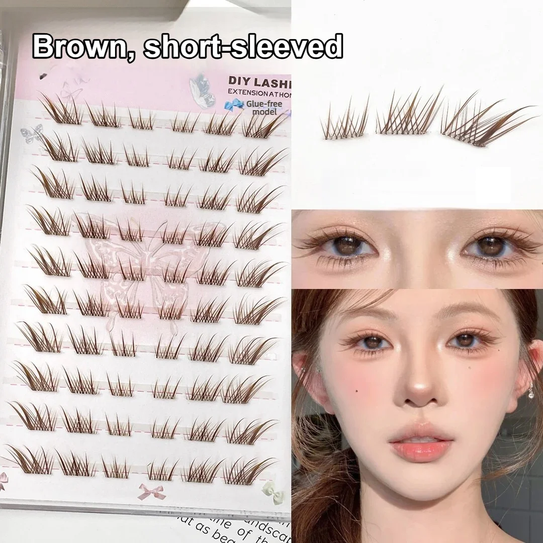 Noglu Eyelashes 10 Rows Fluffy Reusable DIY Segmented Thick Winged Lash Extension Fox Eye Effect Brown Anime
