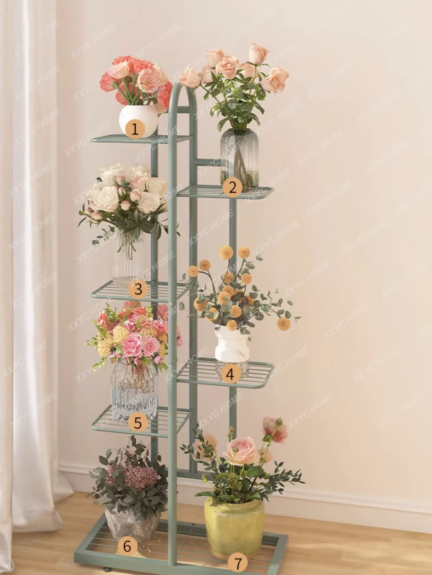 

Green Radish Multi-Layer Floor Iron Flower Stand Living Room Flower Pot Storage Rack Simple Modern