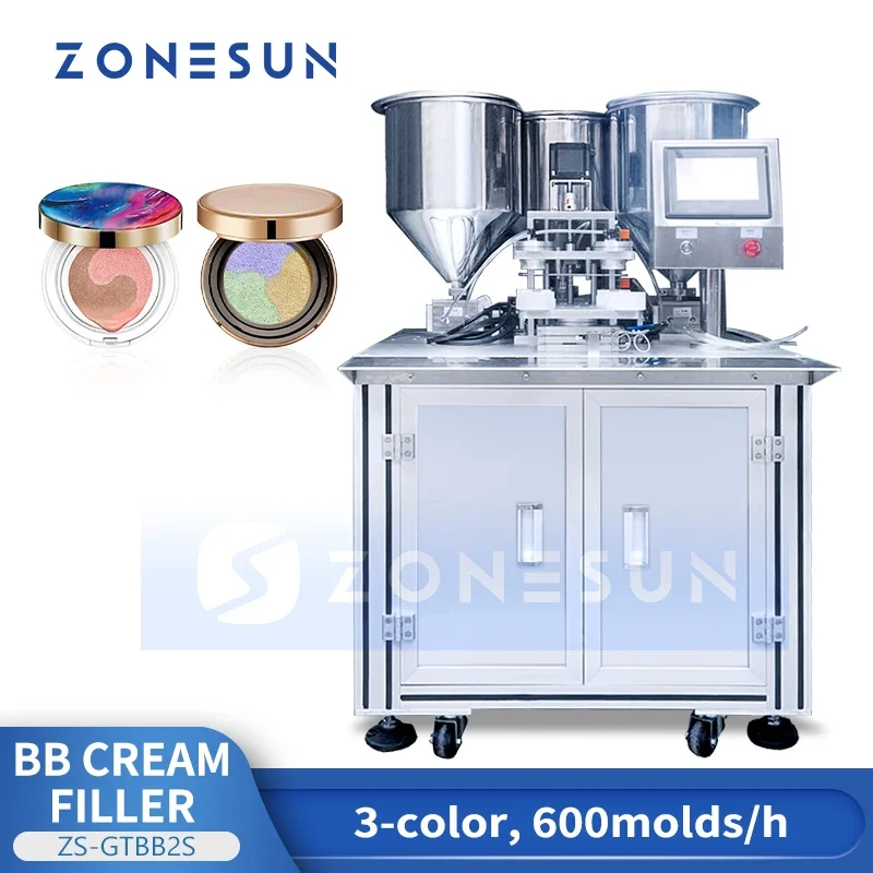 ZONESUN Riempitrice per fondotinta a cuscino Riempitrice per crema balsamo di bellezza a 3 colori Cosmetici Prodotti per il trucco Macchina imballatrice ZS-GTBB2S