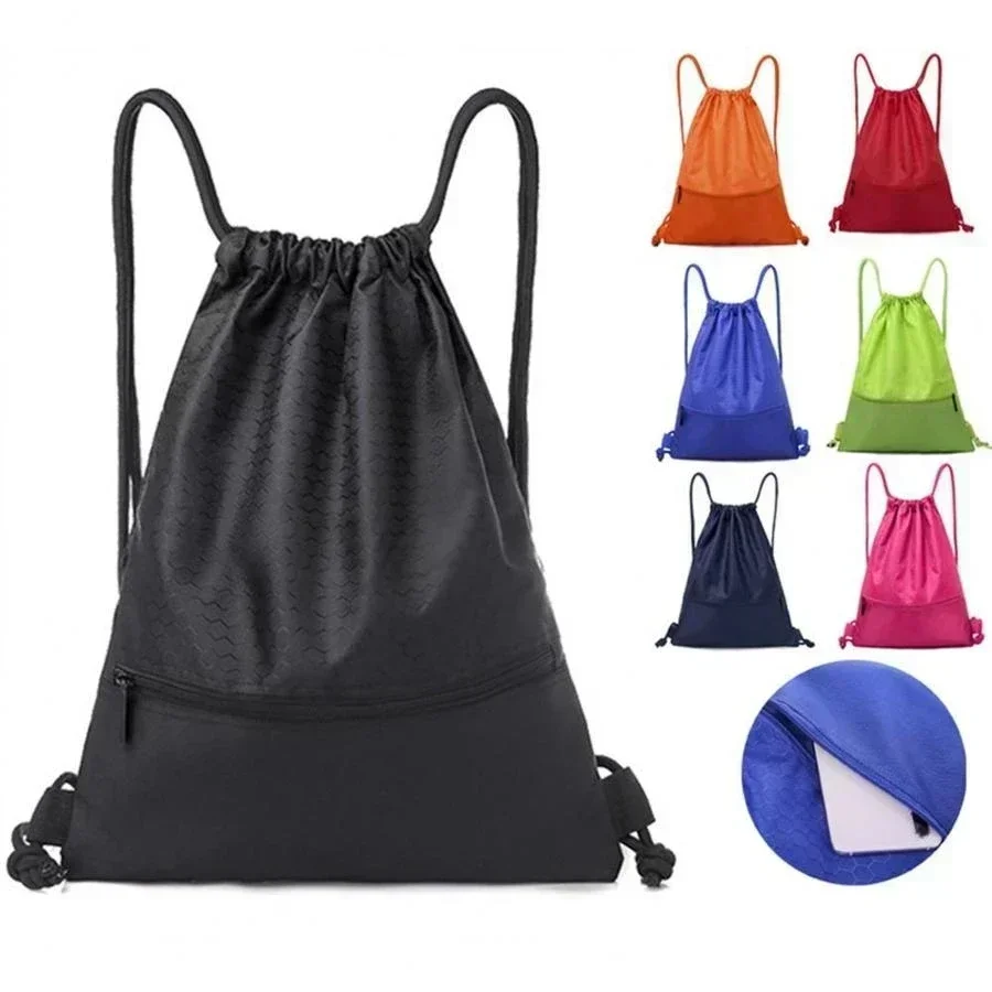 Sport-Rucksack mit 5 Farben, Kordelzug und Tasche, Einfacher Fitness-Rucksack für Männer und Frauen, Leichter Basketball-Beutel, Oxford-Reißverschlusstaschen