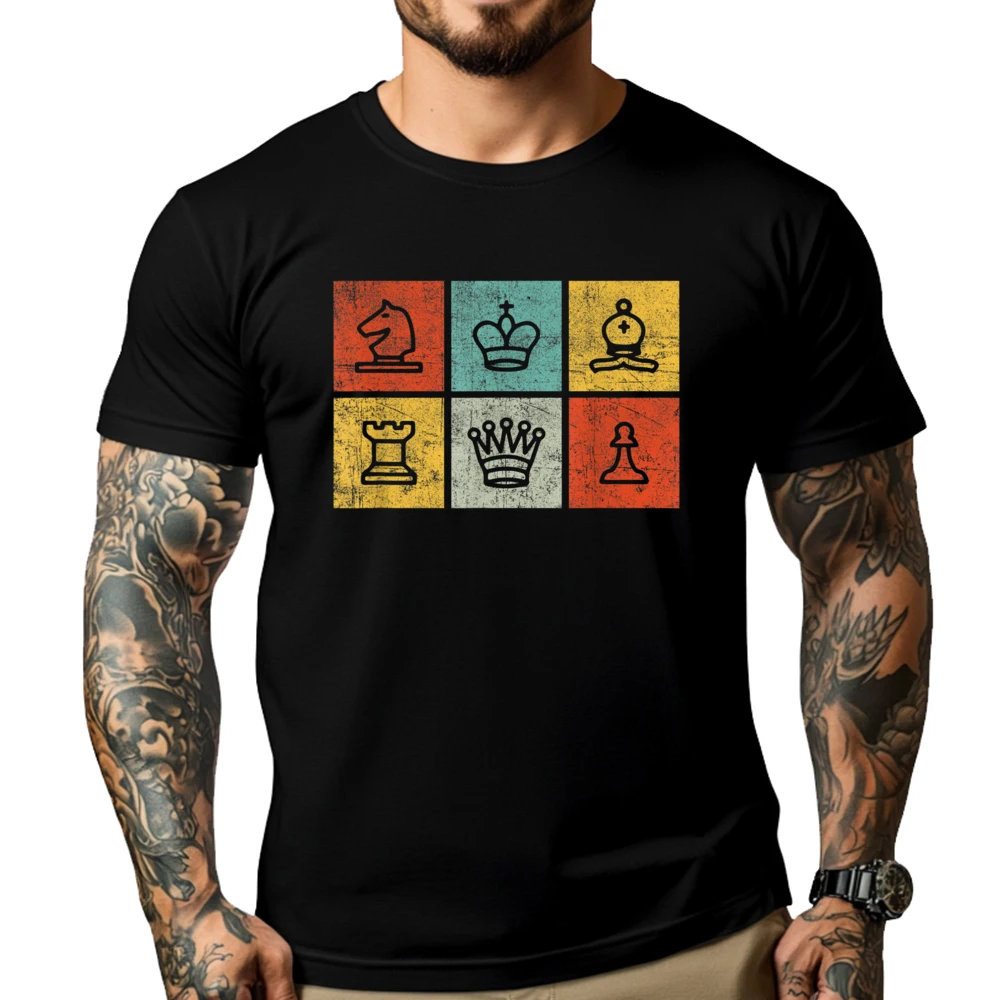 

Vintage Chess Set Retro Chess Pieces Board Game Boys Brand T Shirt Camiseta Character