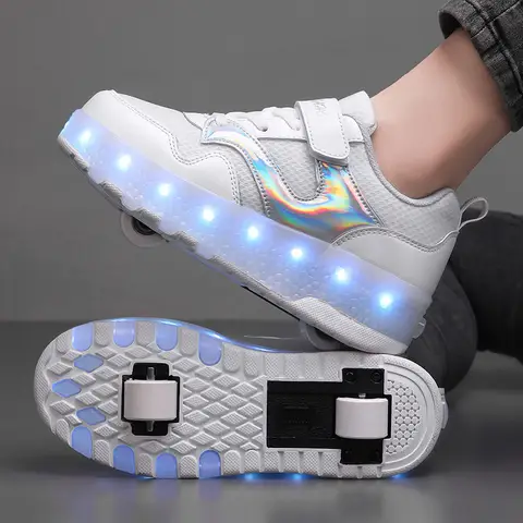 Heelys2025New Style Light-Up Double-Wheel Four-Wheel Invisible Automatic Retractable Shoes Children's Roller Skates