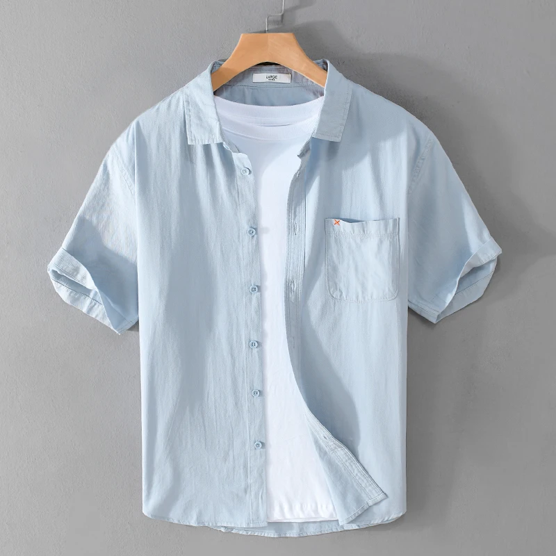 New Style Short-sleeve Casual Embroidery Solid Cotton Brand Shirts For Men Fashion Tops Clothing Camisa Masculina Drop Shipping