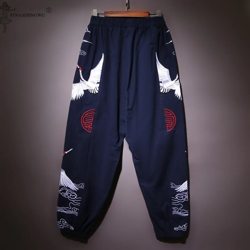 Kimono Japanese Traditional Print Pants Haori Pants Asian Costume Beach Casual Loose Long Pants Japan Style Kimono Men Yukata