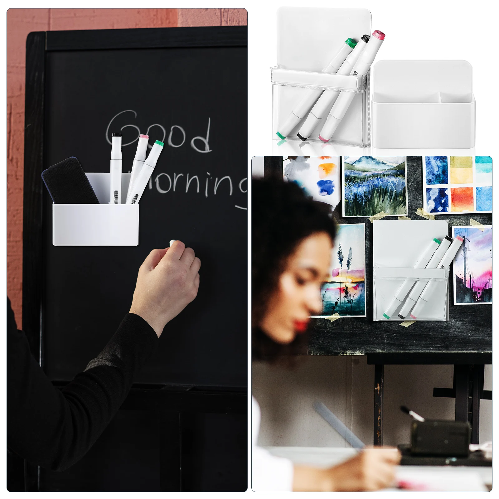 

2Pcs Magnetic Pen Holder Whiteboard Supply ABS PVC Material Easy Carry Organizer Whiteboard Supply Pencil Holder