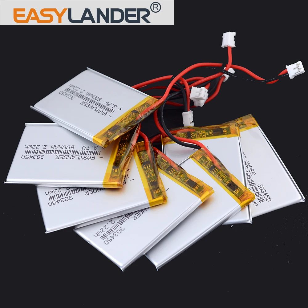  €3 VAT Included 5Pcs /Lot 303450 3.7V 600mAh PH2.0 2P Rechargeable  Lithium Li-ion Polymer Battery With Silicone Wires