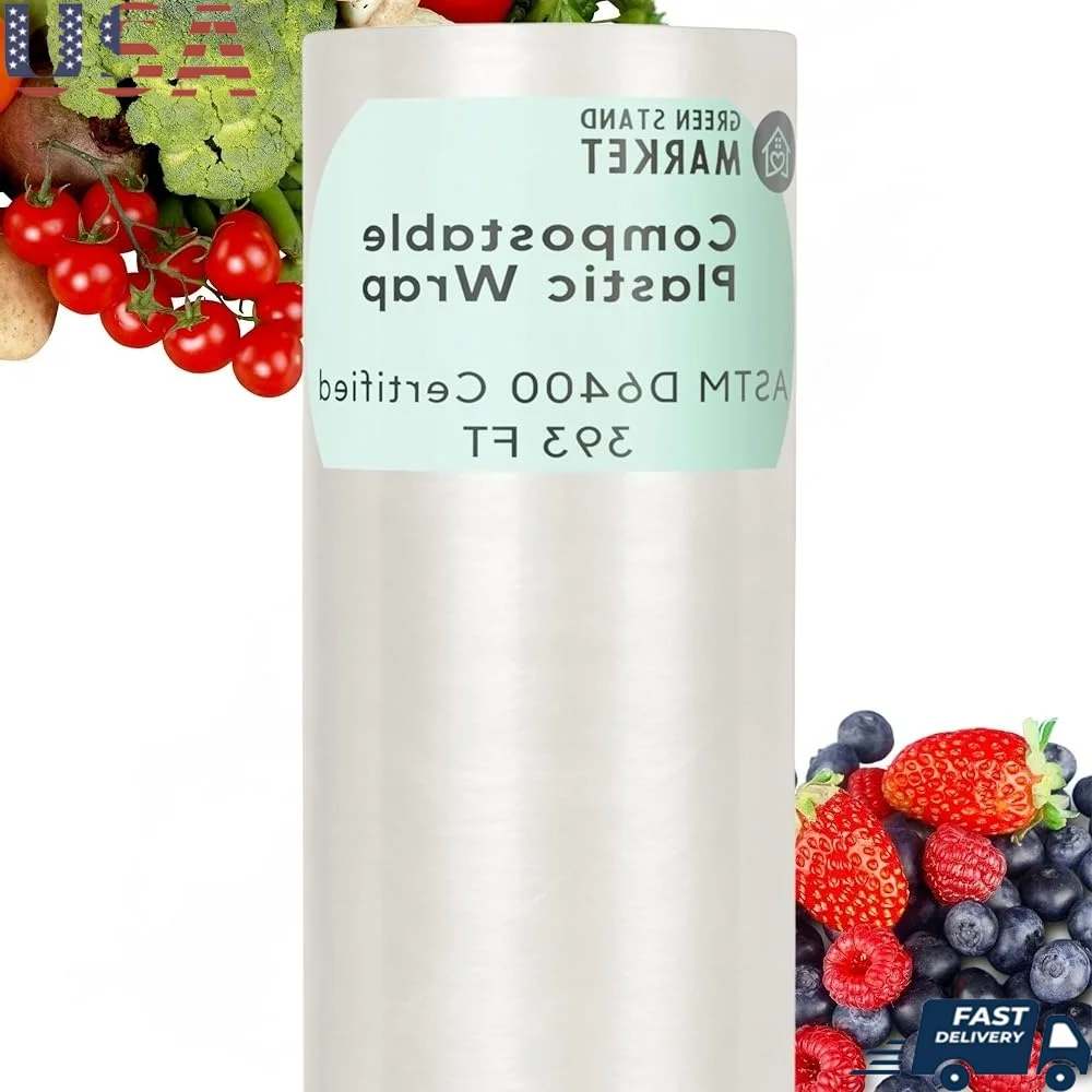 

Biodegradable Plastic Wrap Food Storage 400 Sq Ft Eco-Friendly Thick Durable Compatable Seal Kitchen Use