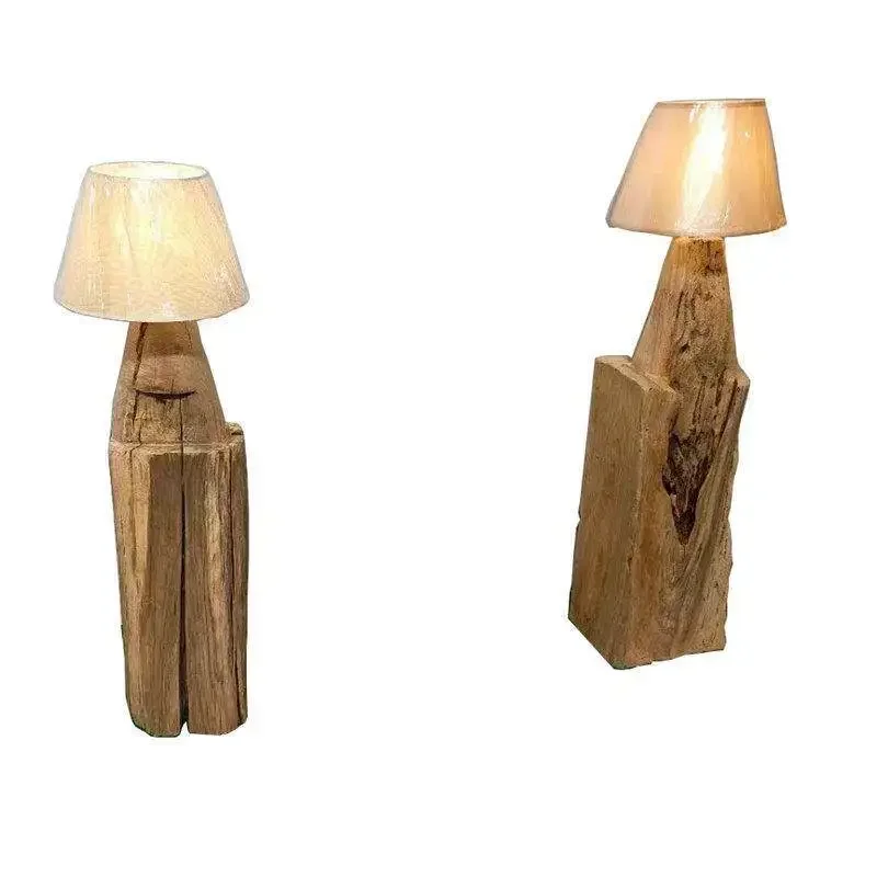 Floor lamp, whole wood, weathering, retro art decoration lamp, solid wood ornament, old vertical lamp, B&B stump