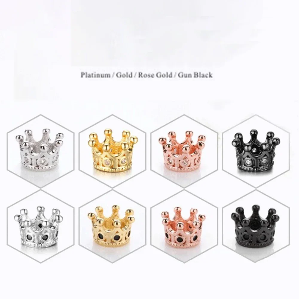 

7 Pcs Crown Beads for Diy Bracelet Necklace Jewelry Making Supplies Copper Plating Gold Micro Inlay Zircon Accessories Wholesale