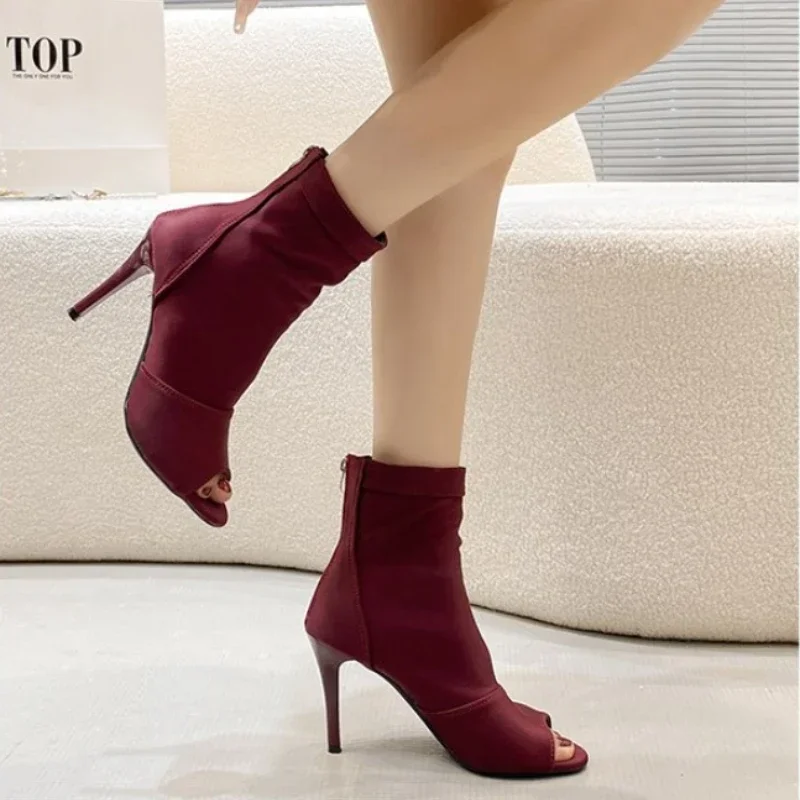 2025Women Ballroom Latin Dance Shoes Black Soft Bottom Bachata Salsa Dance Sandals  thin Heel  Sock Boots view 6