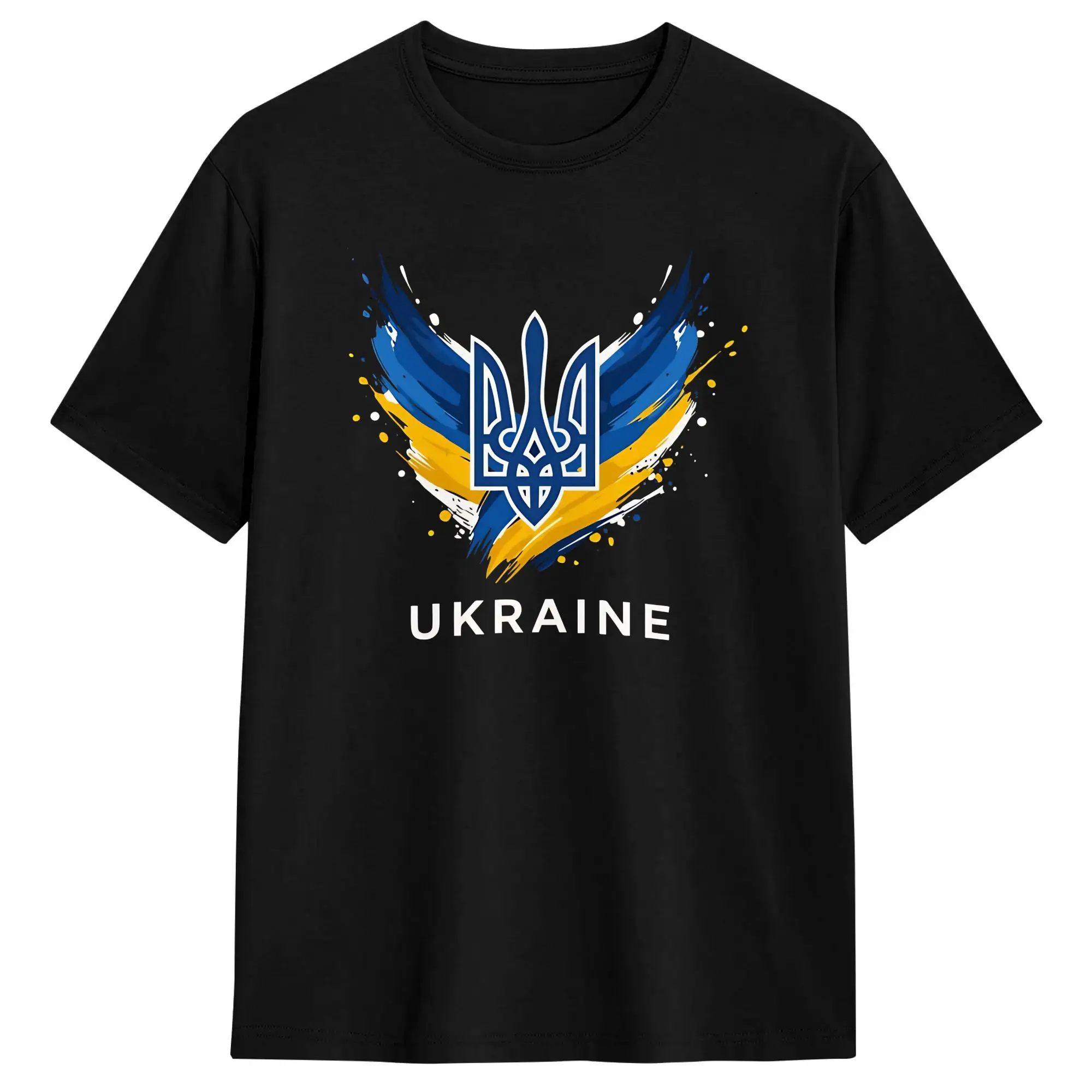 Wing Brush Stroke Tryzub Ukraine Cotton T-Shirt For Mens Beach  Classic T-Shirts Crewneck Fashion Tees Oversized Design Clothes
