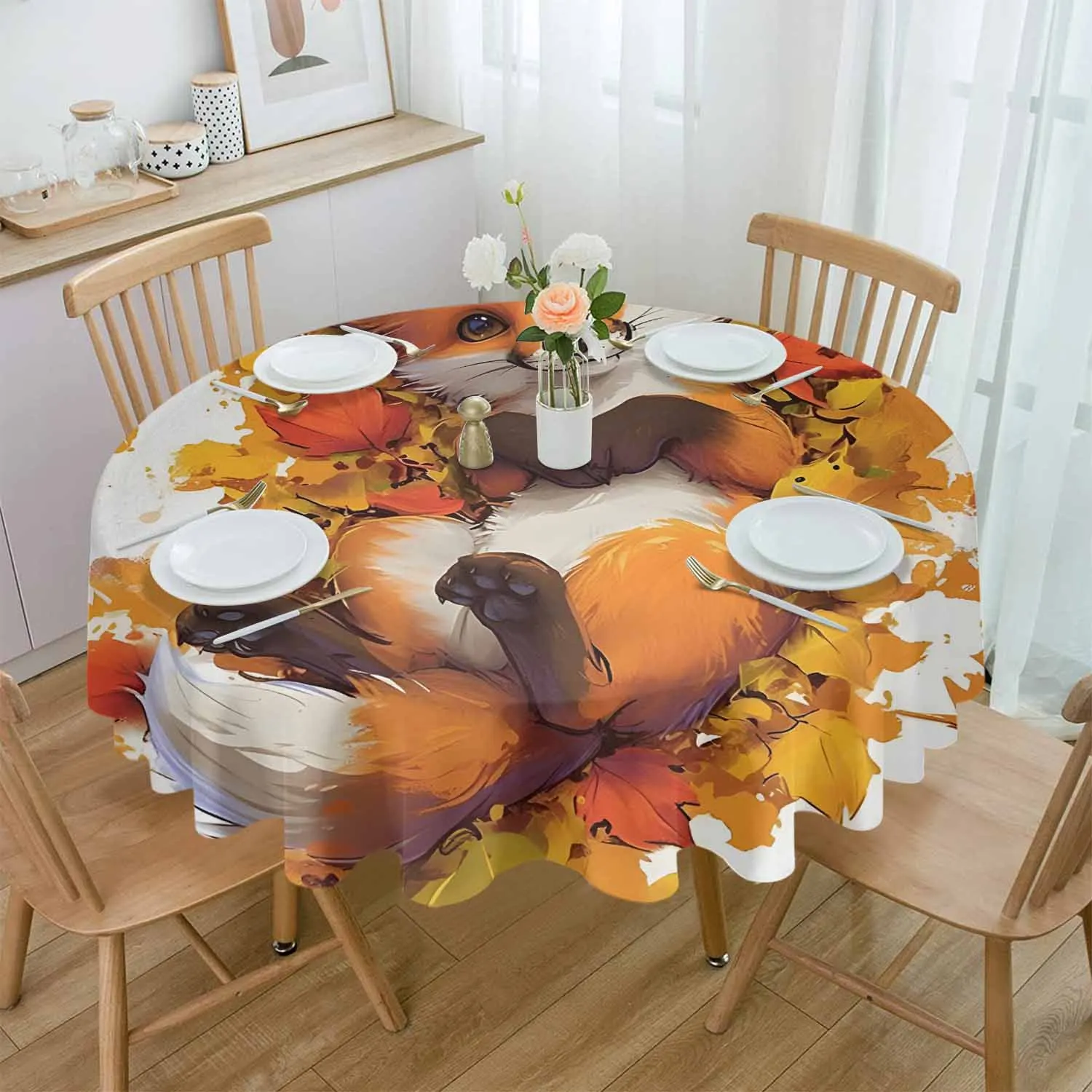 Autumn Leaf Cartoon Animal Fox Waterproof Tablecloth Wedding Holiday Table Cloth Dining Table Cover Tea Table Cloth