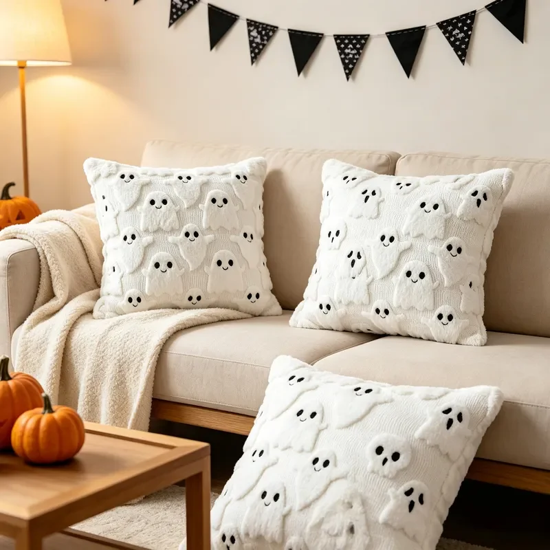 Halloween ghost pillow cover quilted two-color embroidery three-dimensional cushion home sofa decoration pillow bed backrest